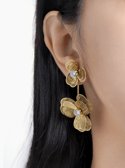 Liressa Flower 18K Gold Plated Threaded Drop Dangling Earrings