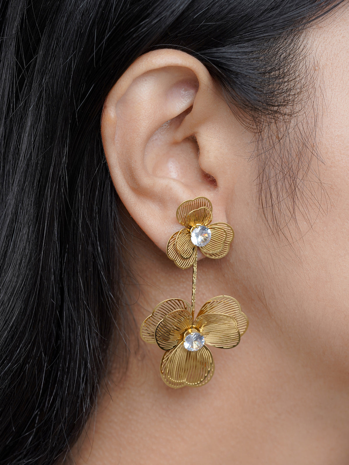 Liressa Flower 18K Gold Plated Threaded Drop Dangling Earrings