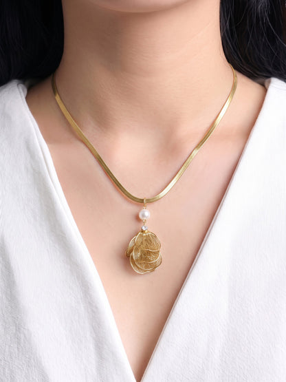 Liressa Pearl Diamond 18K Gold Plated Women's Chain Pendant Necklace