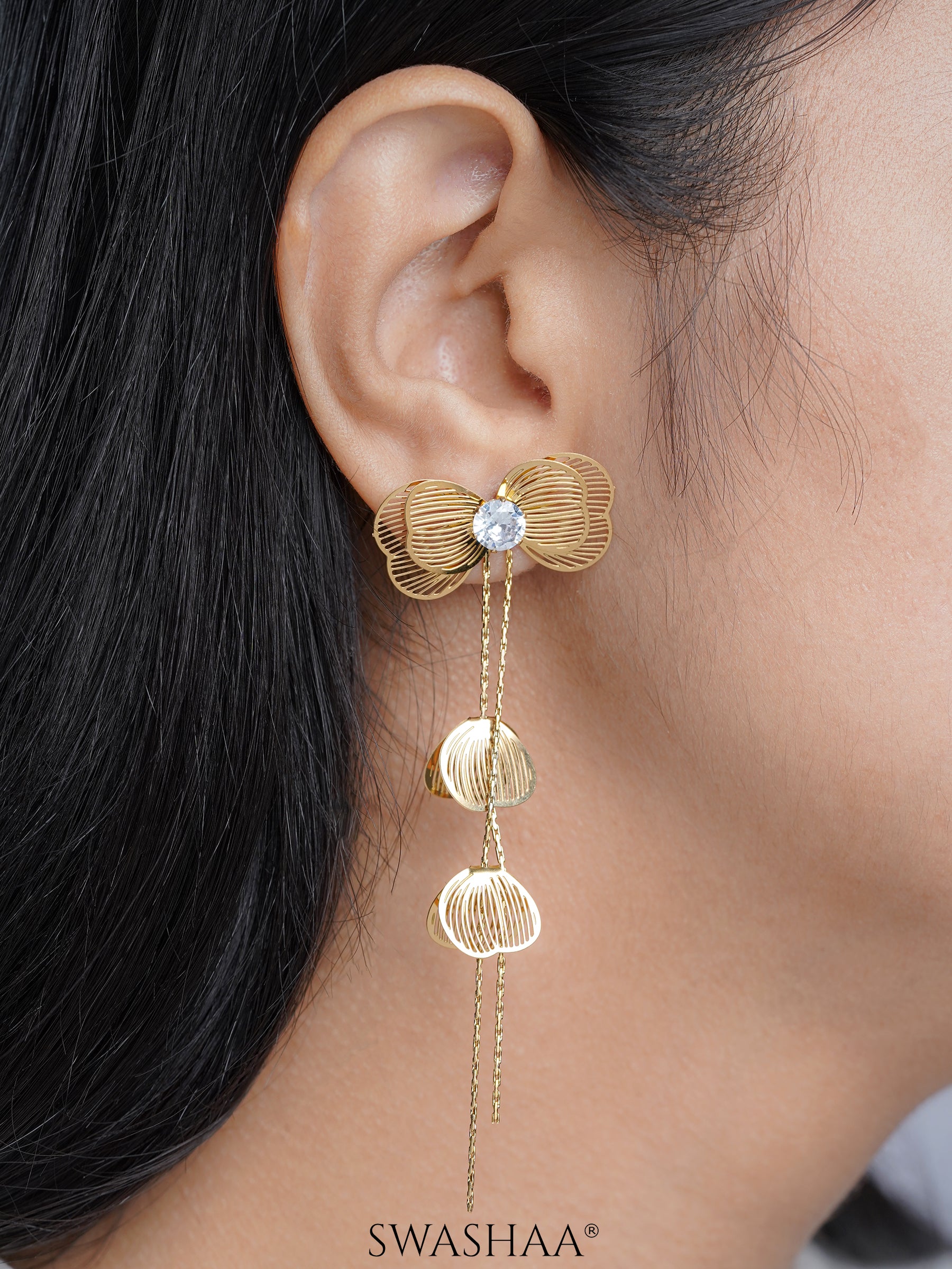 Liressa Bow 18K Gold Plated Threader Drop Dangling Earrings