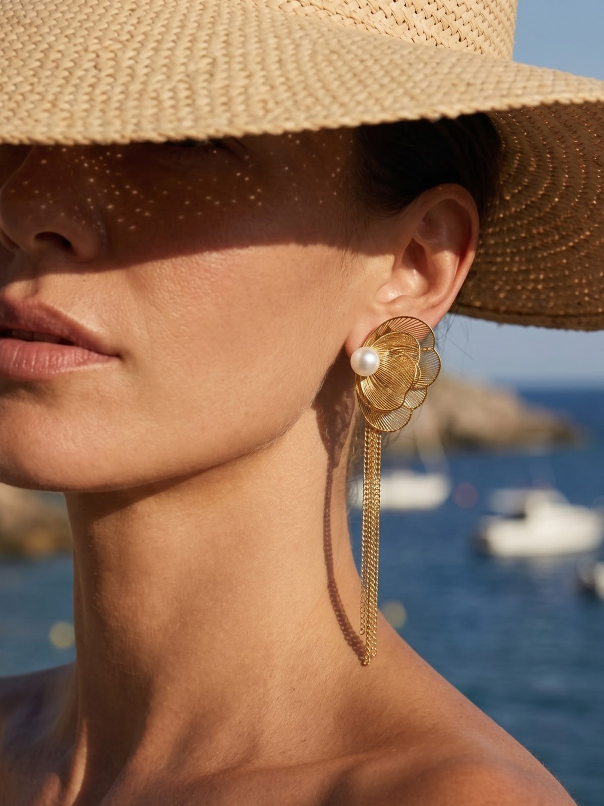 Liressa Butterrfly Pearl 18K Gold Plated Threader Drop Dangling Earrings