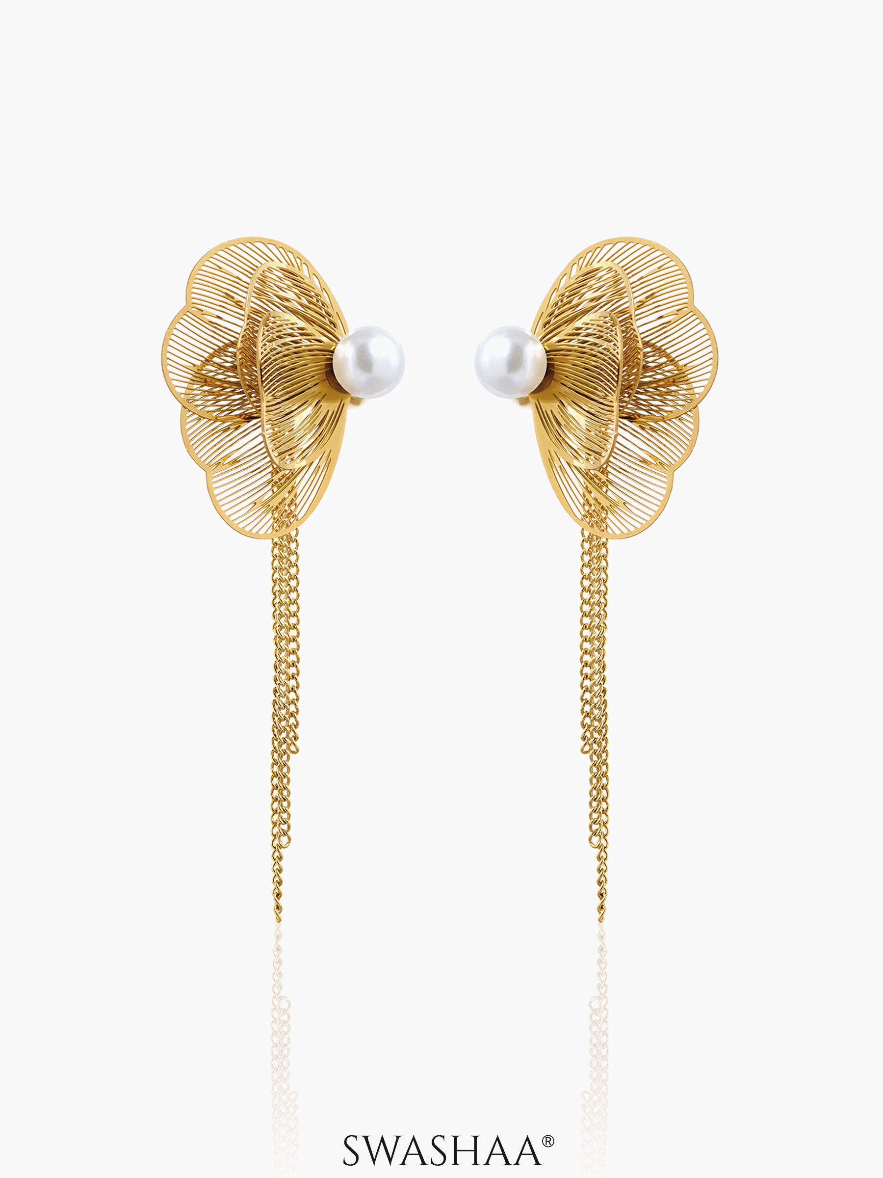 Liressa Butterrfly Pearl 18K Gold Plated Threader Drop Dangling Earrings