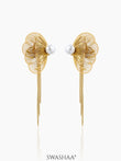 Liressa Butterrfly Pearl 18K Gold Plated Threader Drop Dangling Earrings