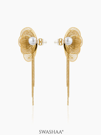 Liressa Butterrfly Pearl 18K Gold Plated Threader Drop Dangling Earrings