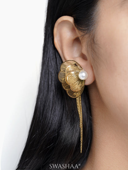 Liressa Butterrfly Pearl 18K Gold Plated Threader Drop Dangling Earrings