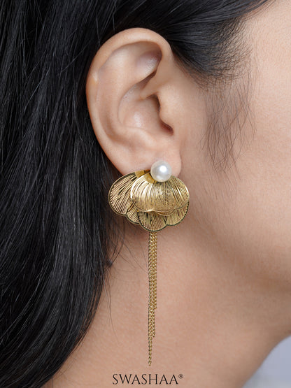 Liressa Butterrfly Pearl 18K Gold Plated Threader Drop Dangling Earrings