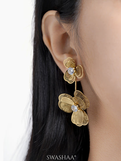 Liressa Flower 18K Gold Plated Threaded Drop Dangling Earrings