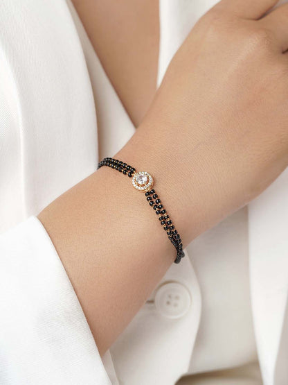 Lisa Diamond Solitaire 18K Gold Beaded Layered Plated Mangalsutra Bracelet