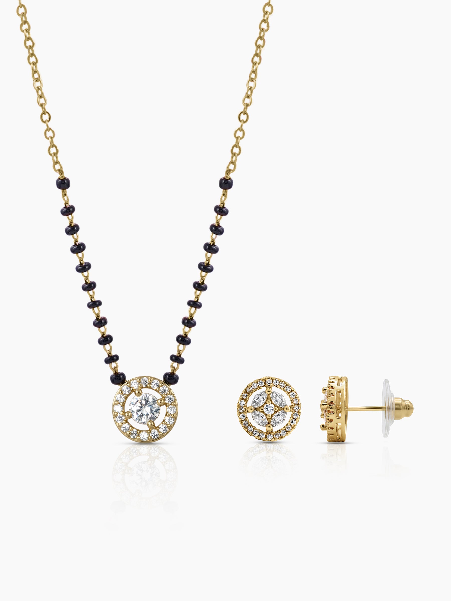 Lisa 18K Gold Plated Mangalsutra Jewelry Set Of 2 - Necklace & Earrings - Swashaa