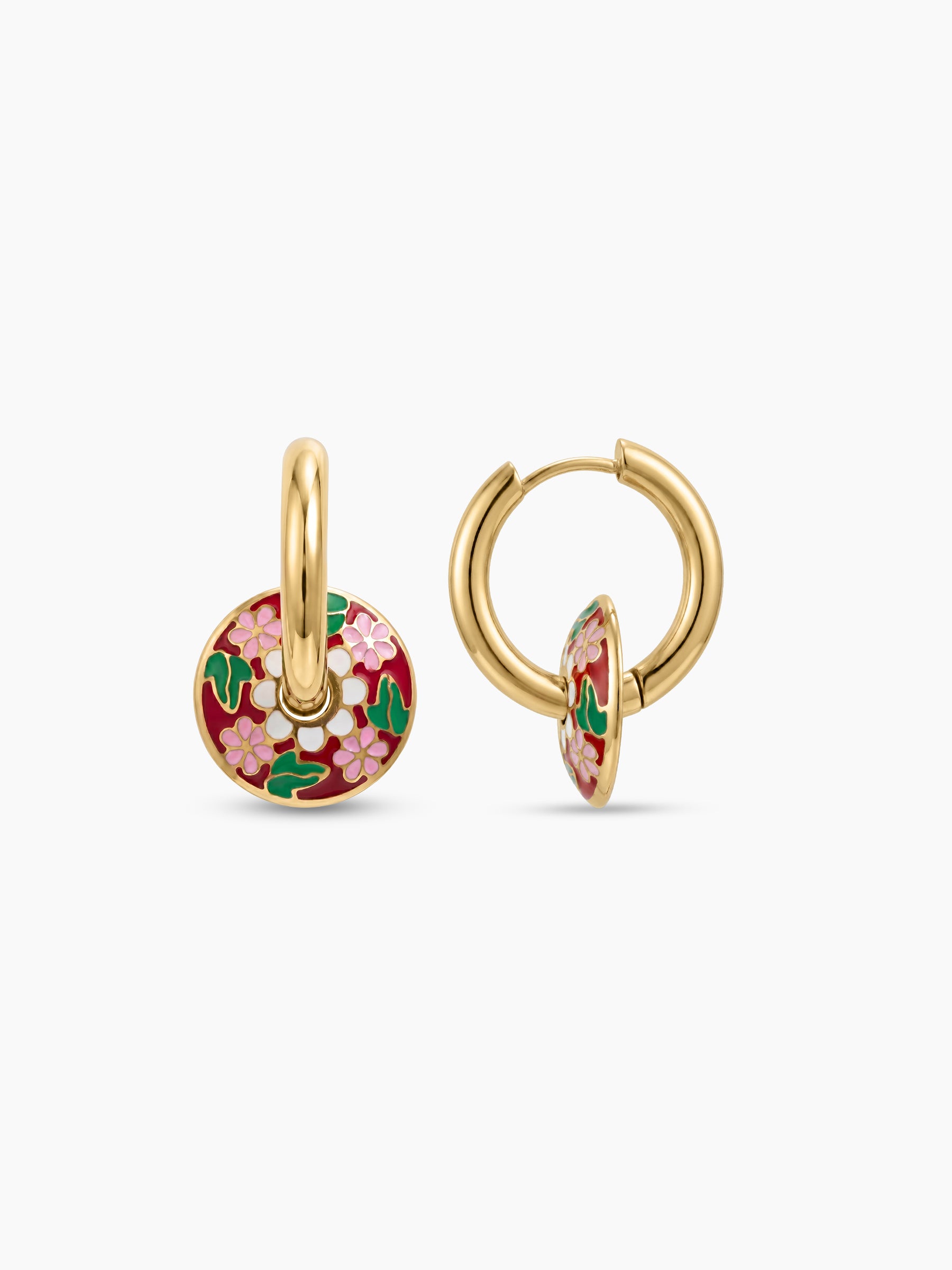 Lisette Meadow Floral Charm Drop 18K Gold Plated Women's Hoop Earrings