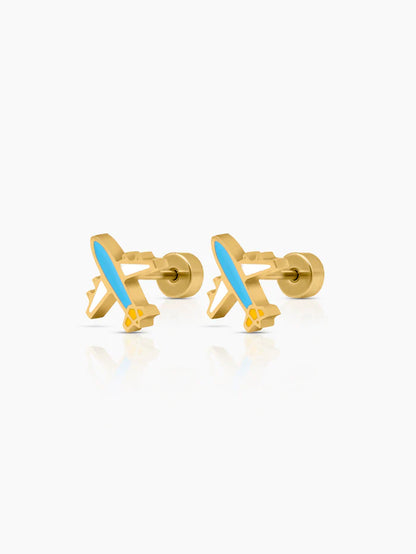 Little Airplane Charm 18K Gold Plated Kid's Stud Earrings