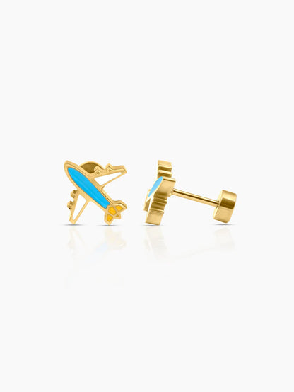 Little Airplane Charm 18K Gold Plated Kid's Stud Earrings
