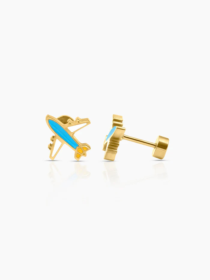 Little Airplane Charm 18K Gold Plated Kid's Stud Earrings