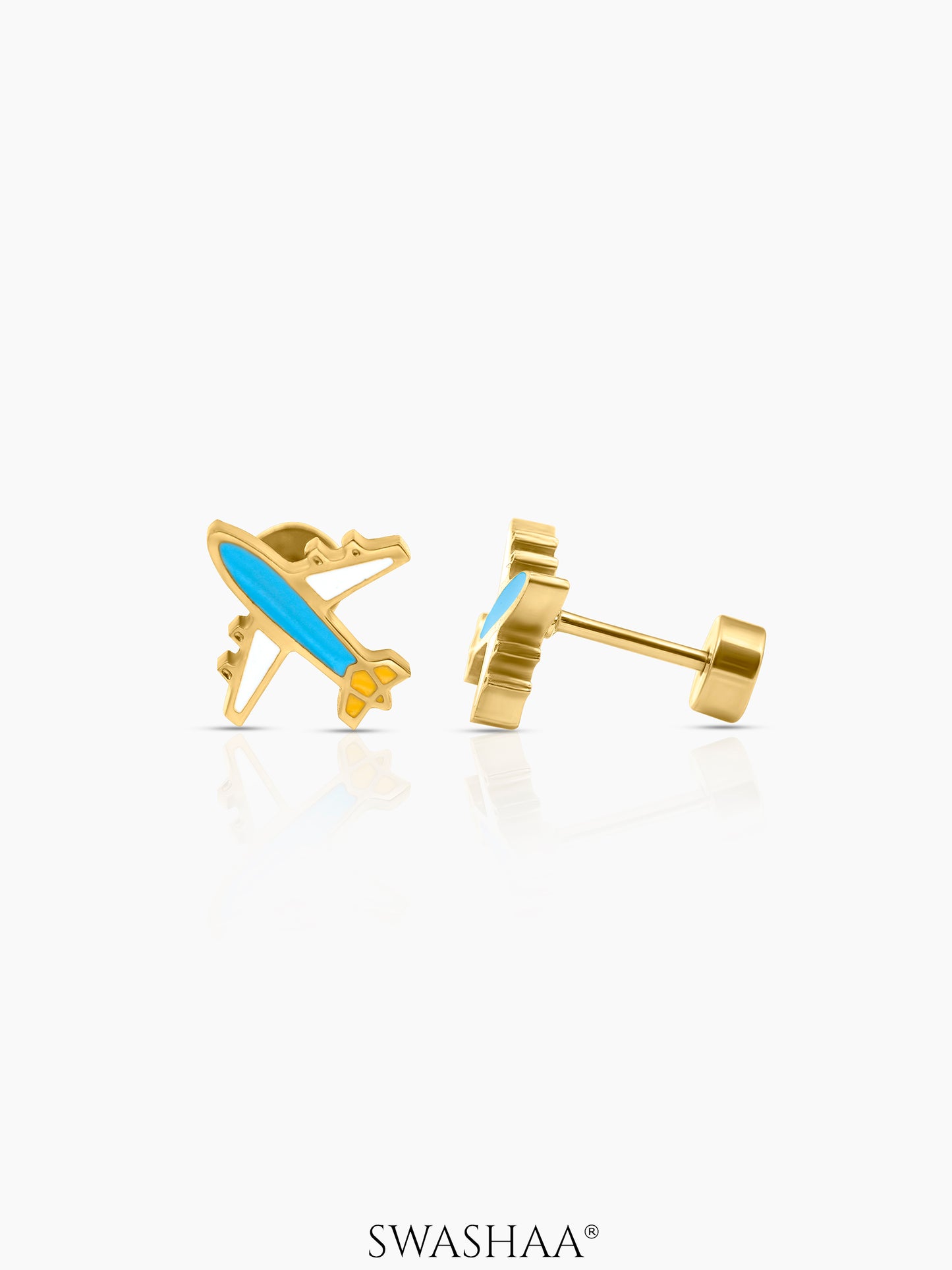 Little Airplane Charm 18K Gold Plated Kid's Stud Earrings