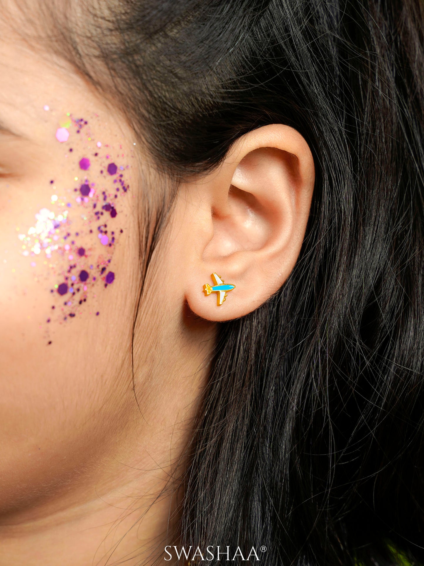 Little Airplane Charm 18K Gold Plated Kid's Stud Earrings