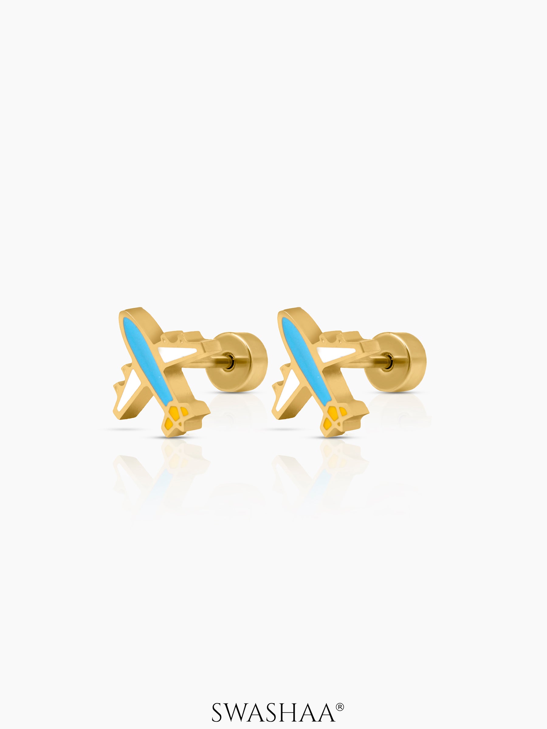 Little Airplane Charm 18K Gold Plated Kid's Stud Earrings