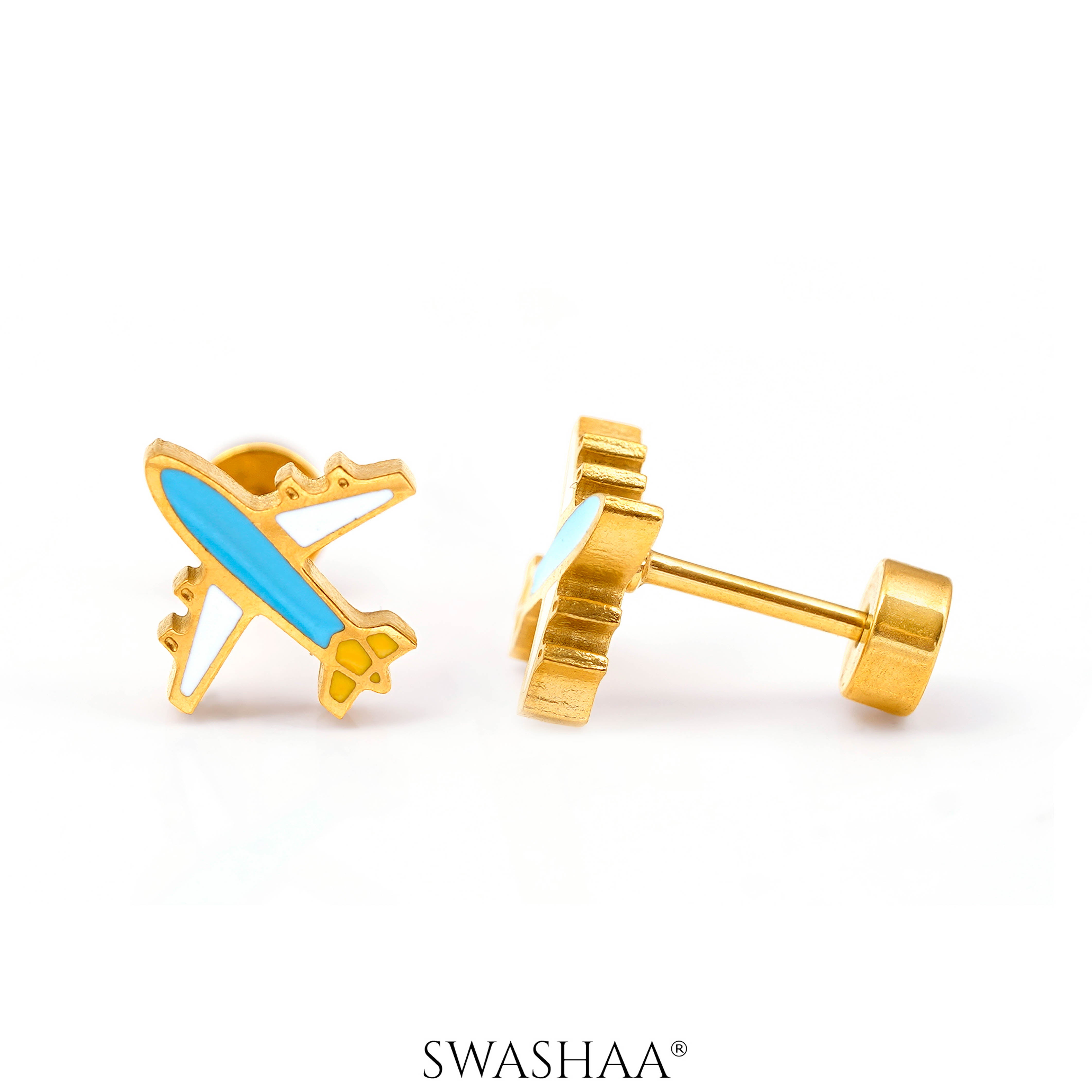 Little Airplane 18K Gold Plated Kid's Earrings