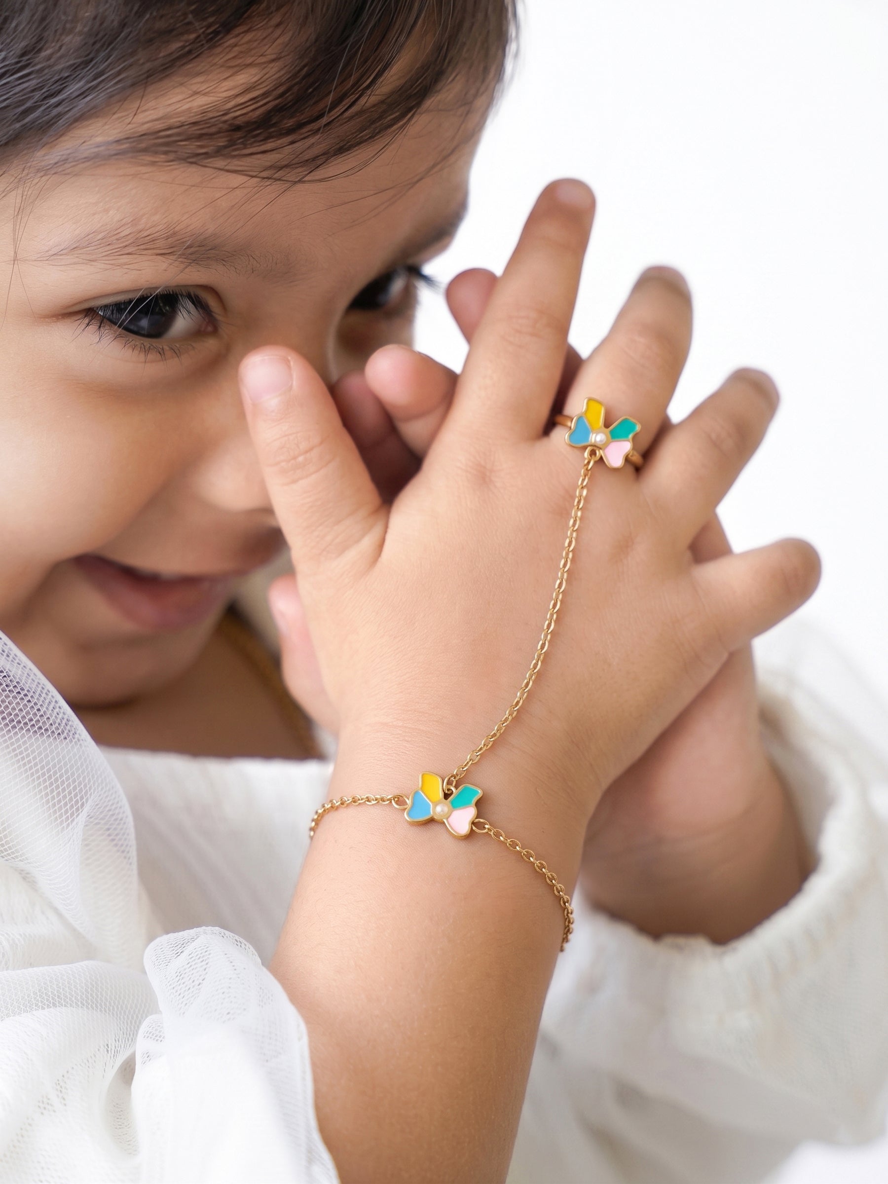 Little Luxe Bow 18K Gold Plated Kid's Ring Bracelet