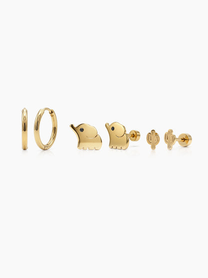 Little Luxe Elephant 18K Gold Plated Kid's Earring Set