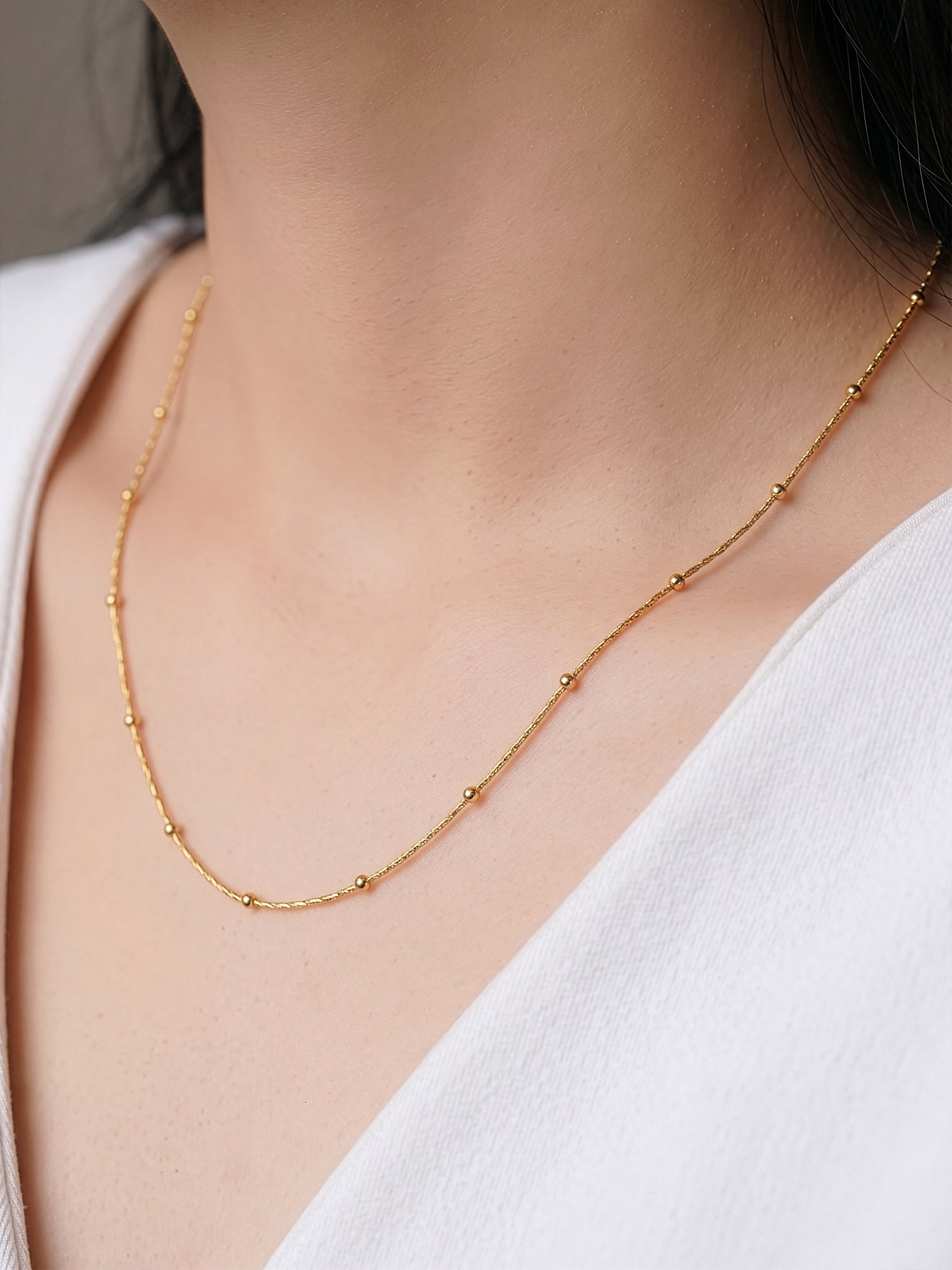 Liva Delicate Chain With Small Evenly Spaced Bead Accents 18K Gold Plated Chain