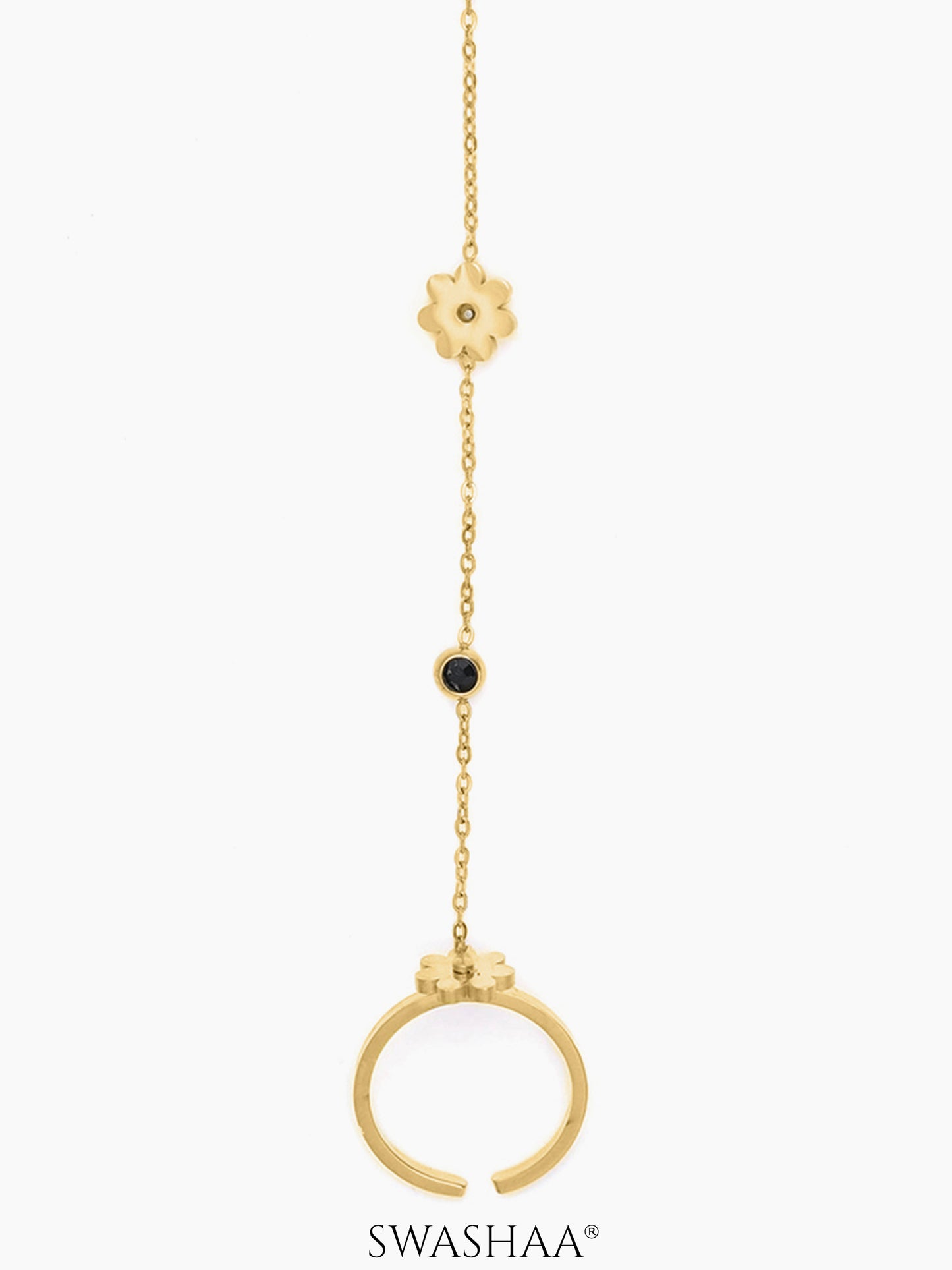 Liyana Elina Flower Butterfly  Diamond Charm Black White Enamel Beads Cable Chain 18K Gold Plated Ring Bracelet