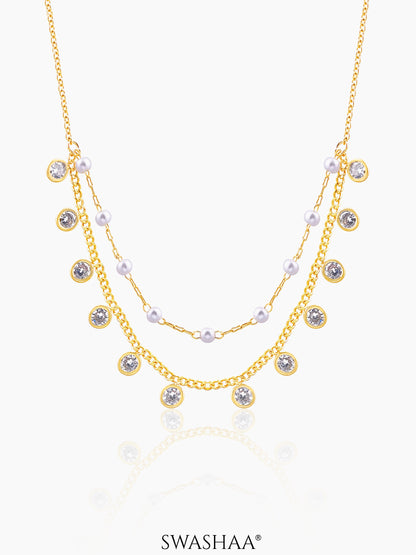 Liza Pearl Diamond 18K Gold Plated Layered Choker Necklace