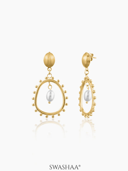 Loha Pearl Radiant Crescent Moon 18K Gold Plated Hollow Earrings