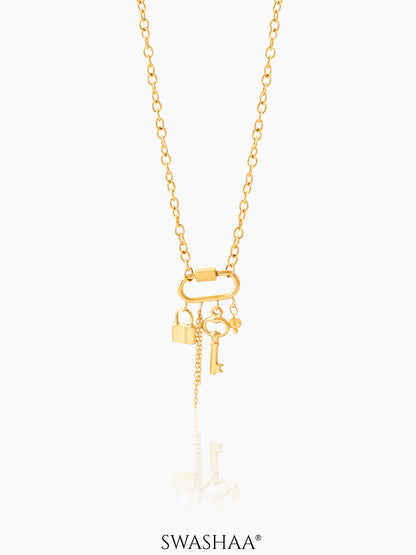 Loki Key-Lock Charm 18K Gold Plated Chain Pendant Necklace 