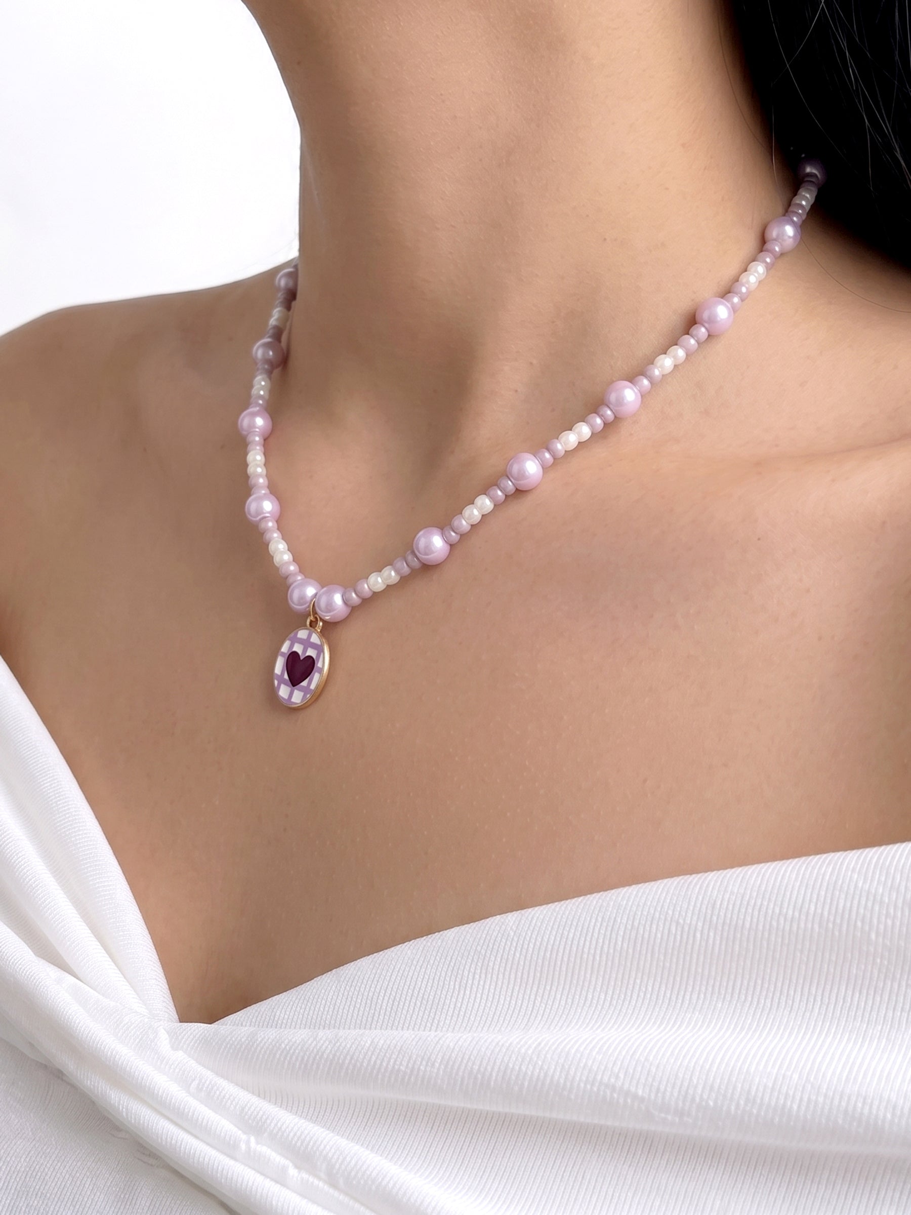Lola Lilac Heart Women’s Beaded Necklace