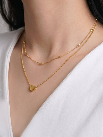 Lorena Heart Charm Drop Beaded Chain 18K Gold Plated Women's Layered Chain Pendant Necklace