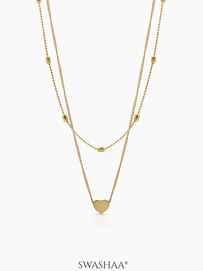 Lorena Heart Charm Drop Beaded Chain 18K Gold Plated Women's Layered Chain Pendant Necklace