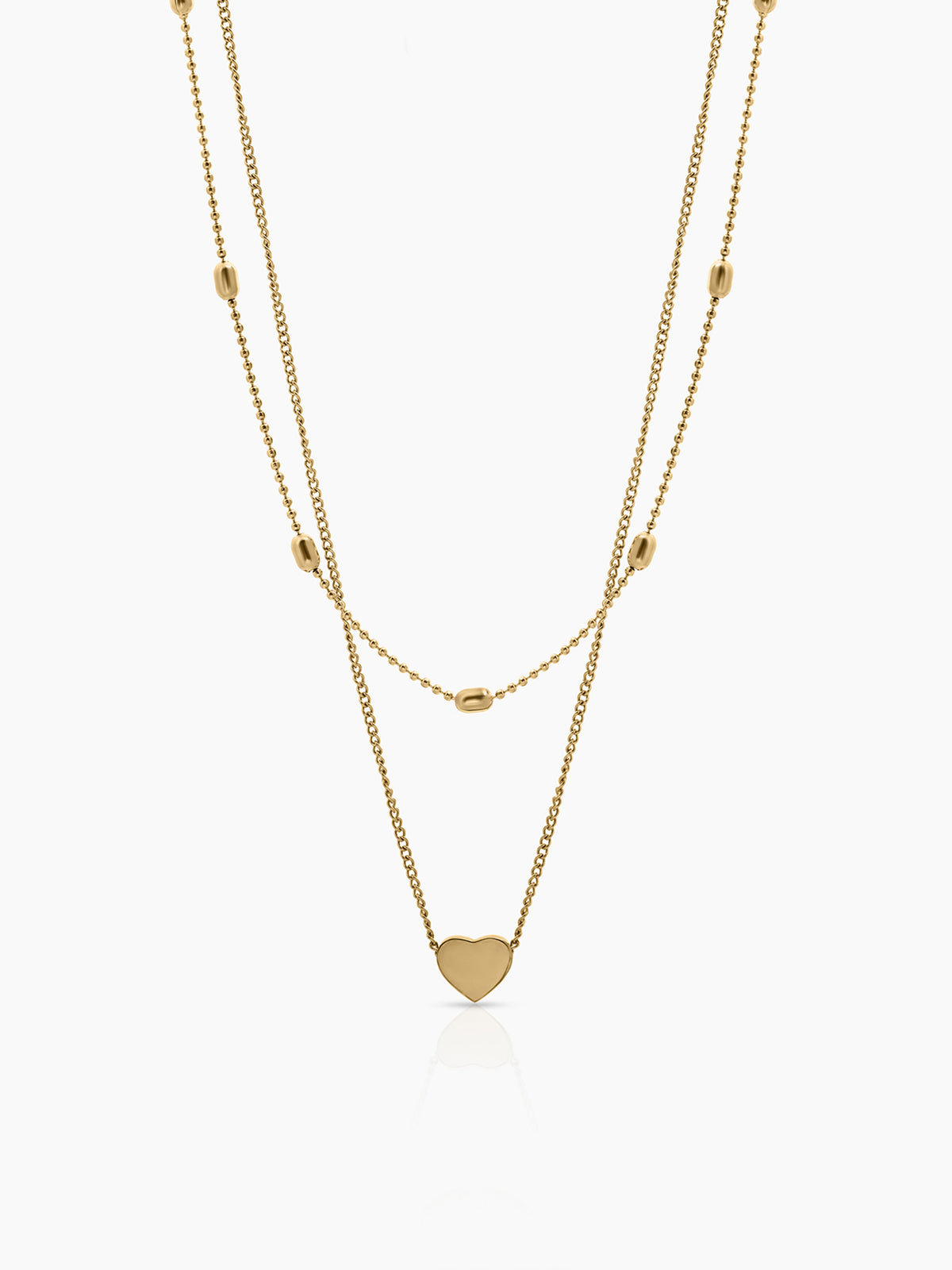 Lorena Heart Charm Drop Beaded Chain 18K Gold Plated Women's Layered Chain Pendant Necklace