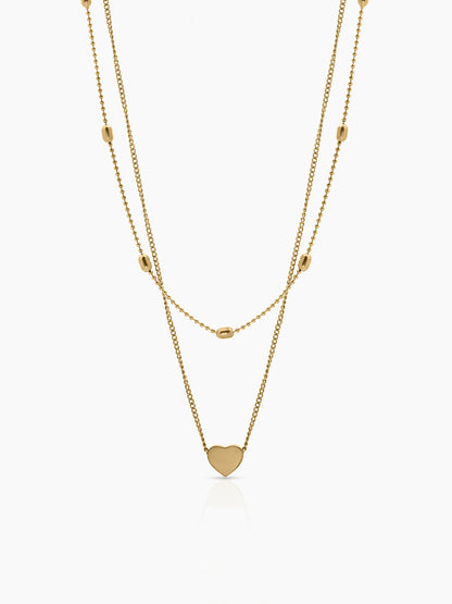 Lorena Heart Charm Drop Beaded Chain 18K Gold Plated Women's Layered Chain Pendant Necklace