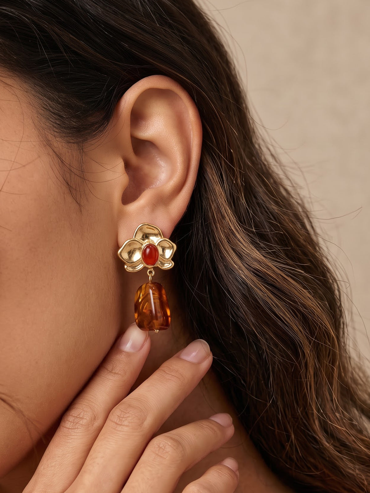 Lovenna Floral MultiColour Stone 18K Gold Plated Women's Stud Dangling Earrings