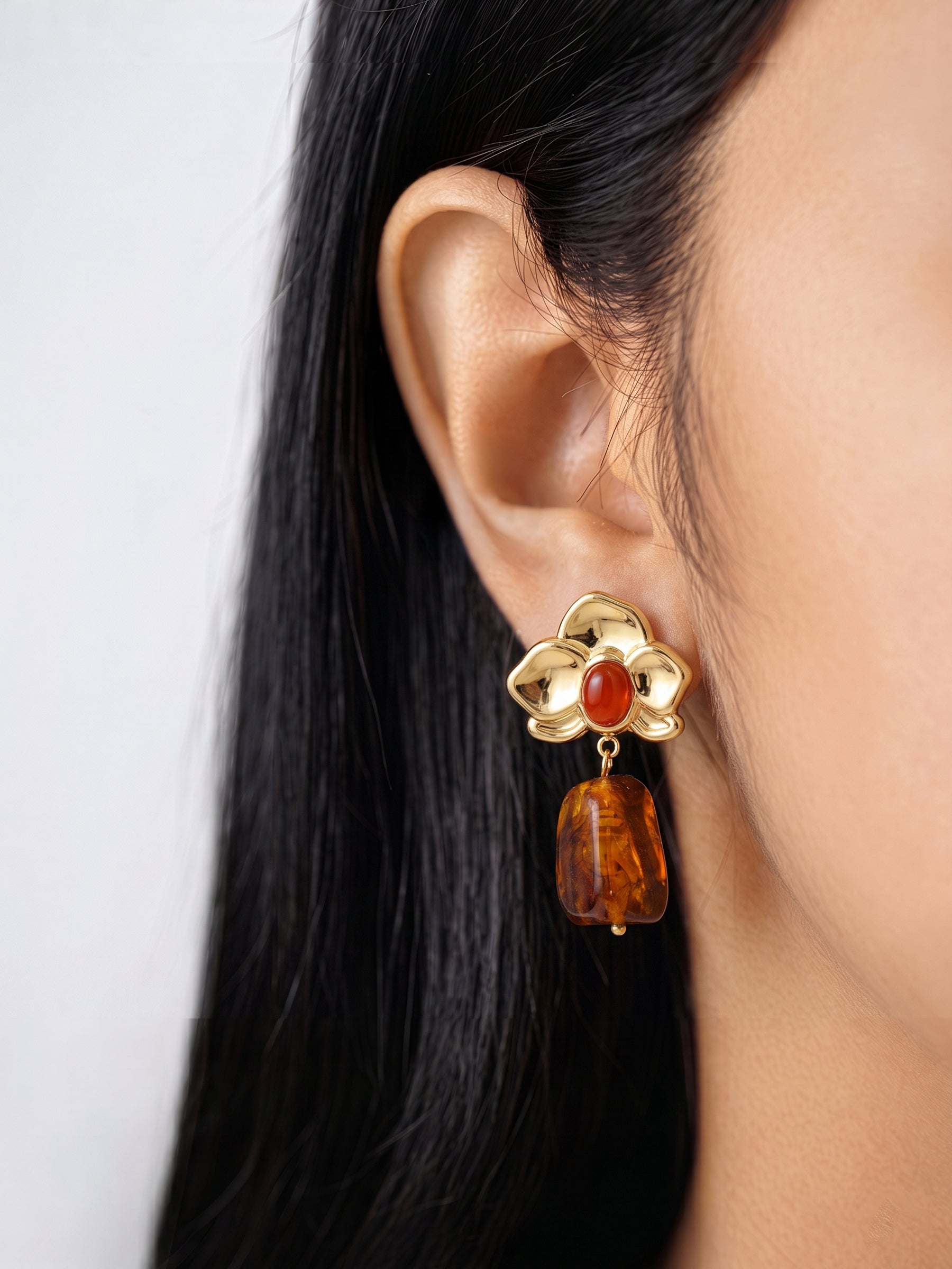 Lovenna Floral MultiColour Stone 18K Gold Plated Women's Stud Dangling Earrings