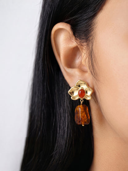 Lovenna Floral MultiColour Stone 18K Gold Plated Women's Stud Dangling Earrings