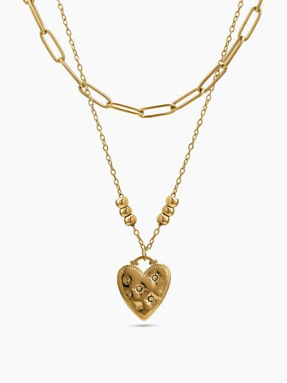 Lovie Heart Link Chain 18K Gold Plated Women's Layered Necklace