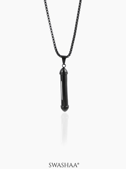 Luca Cylindrical Capsule Black Men's Chain Pendant