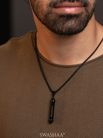 Luca Cylindrical Capsule Black Men's Chain Pendant