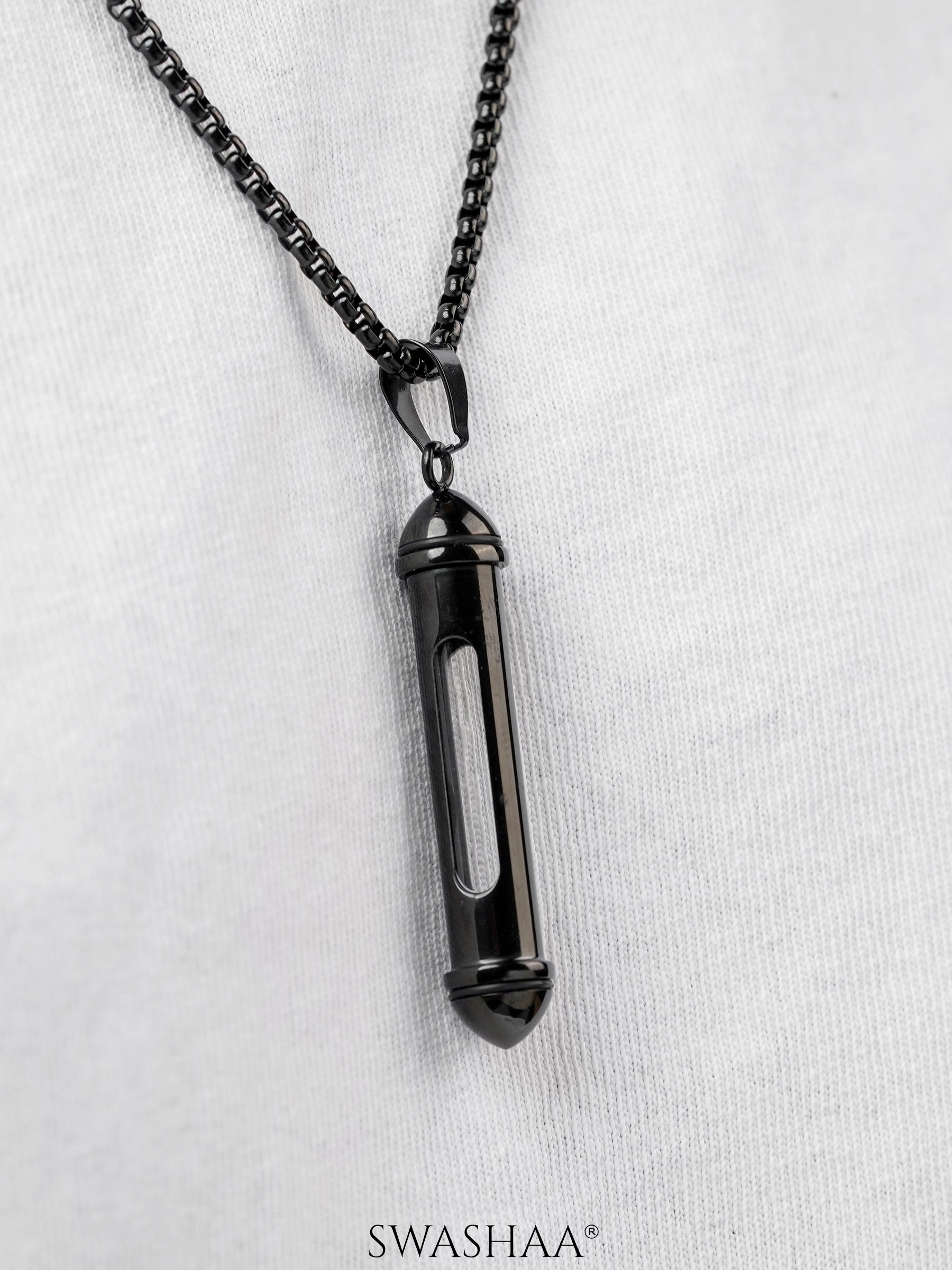 Luca Cylindrical Capsule Black Men's Chain Pendant