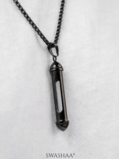 Luca Cylindrical Capsule Black Men's Chain Pendant