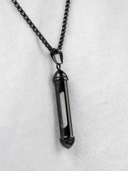 Luca Cylindrical Capsule Black Men's Chain Pendant