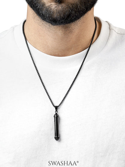 Luca Cylindrical Capsule Black Men's Chain Pendant