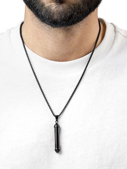 Luca Cylindrical Capsule Black Men's Chain Pendant