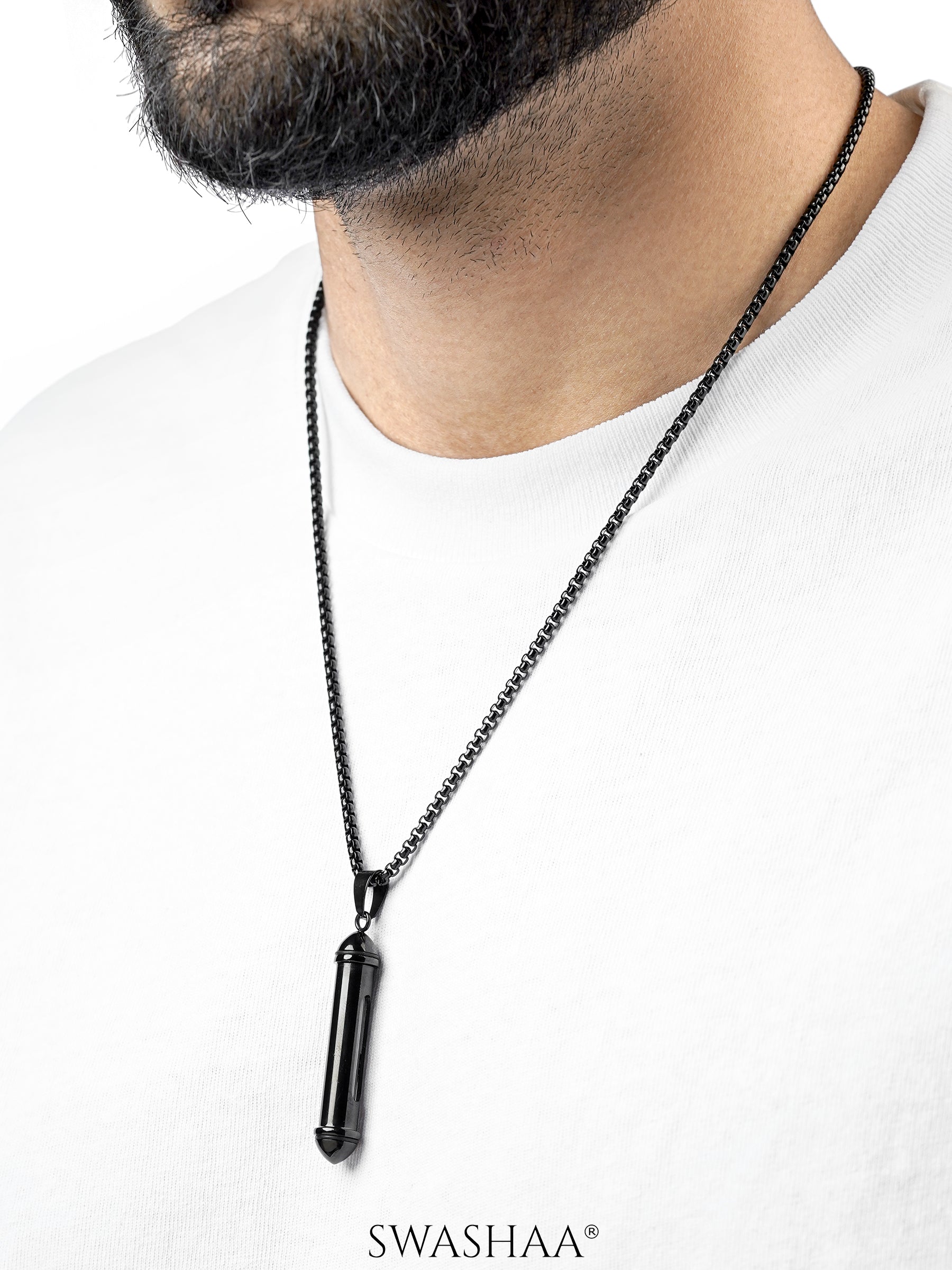 Luca Cylindrical Capsule Black Men's Chain Pendant