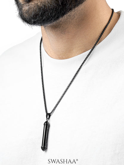 Luca Cylindrical Capsule Black Men's Chain Pendant