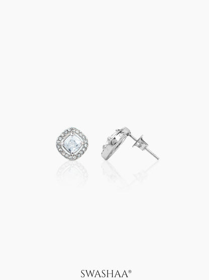 Lucent Cushion Solitaire Silver Men's Stud Earrings