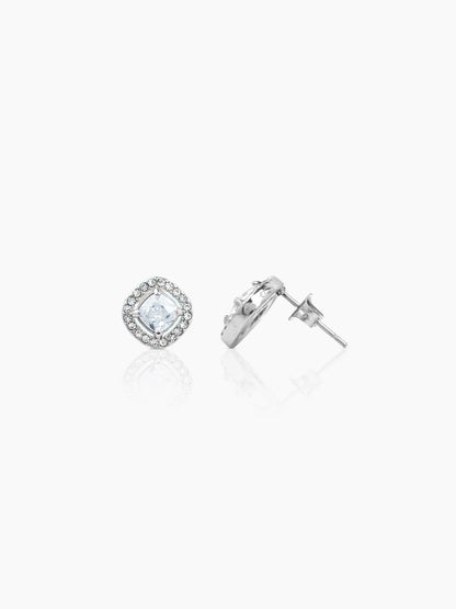 Lucent Cushion Solitaire Silver Men's Stud Earrings