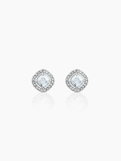 Lucent Cushion Solitaire Silver Men's Stud Earrings