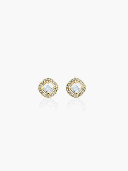 Lucent Cushion Solitaire 18K Gold Plated  Men's Stud Earrings